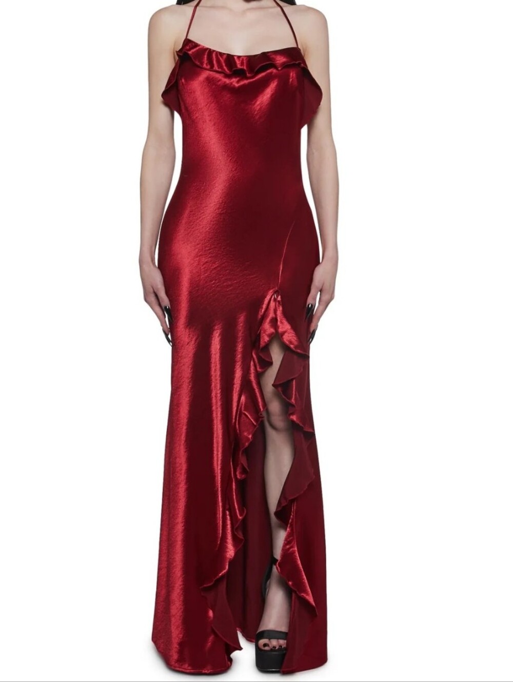 NWT Widow x Dolls Kill Envy Appeal Red Satin Maxi Dress Size XS - Picture 6 of 11